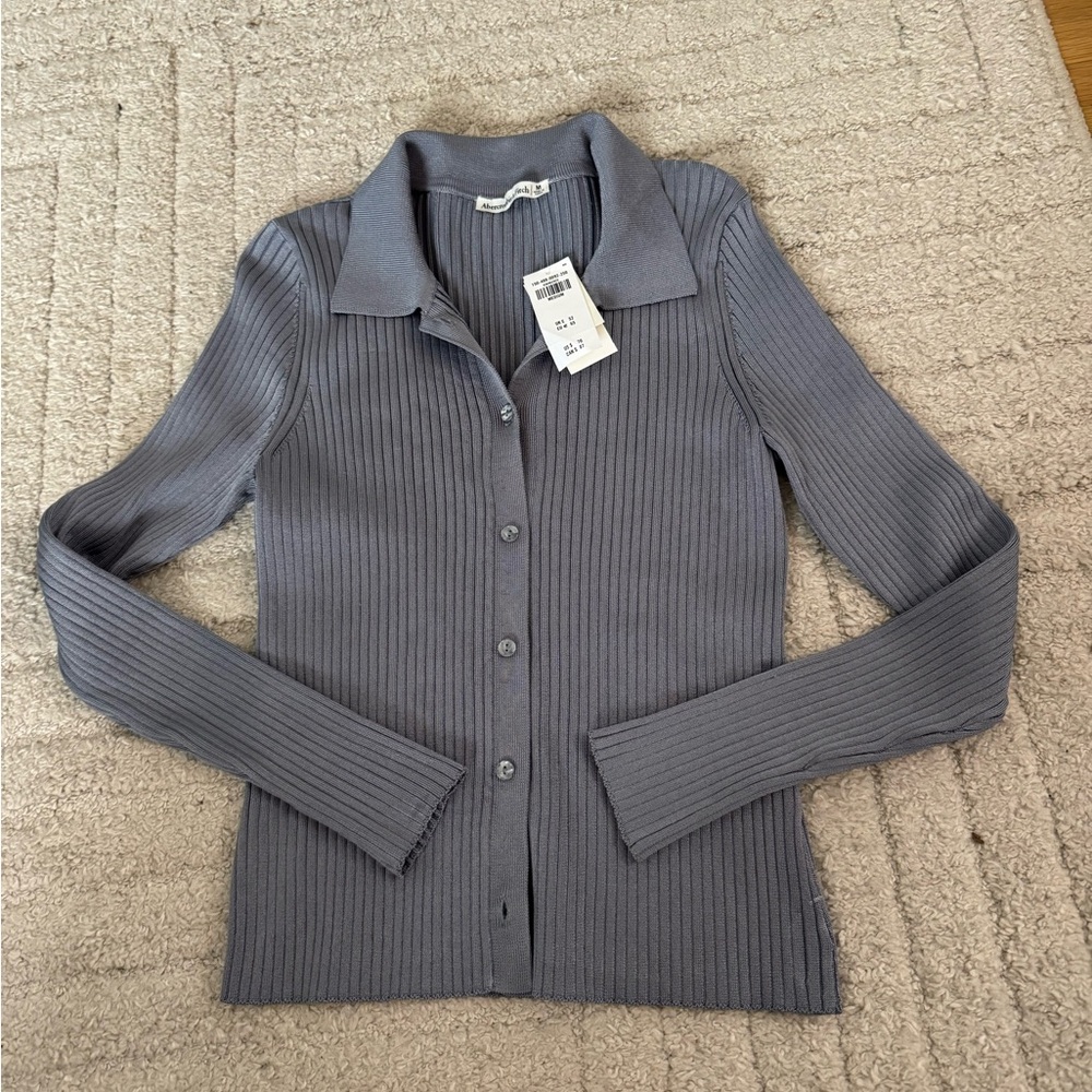 Abercrombie & Fitch Light Gray/Muted Blue Ribbed Cardigan